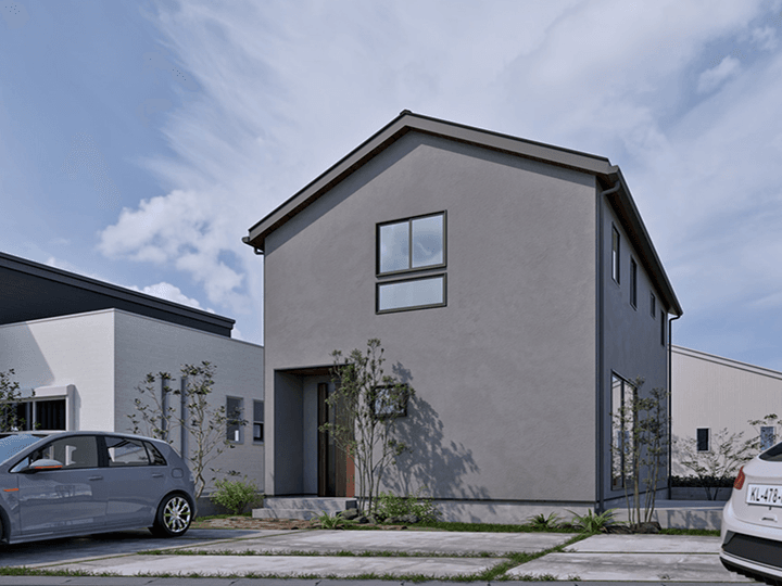 シンプルな外観の二階建て住宅(Oddhouse)